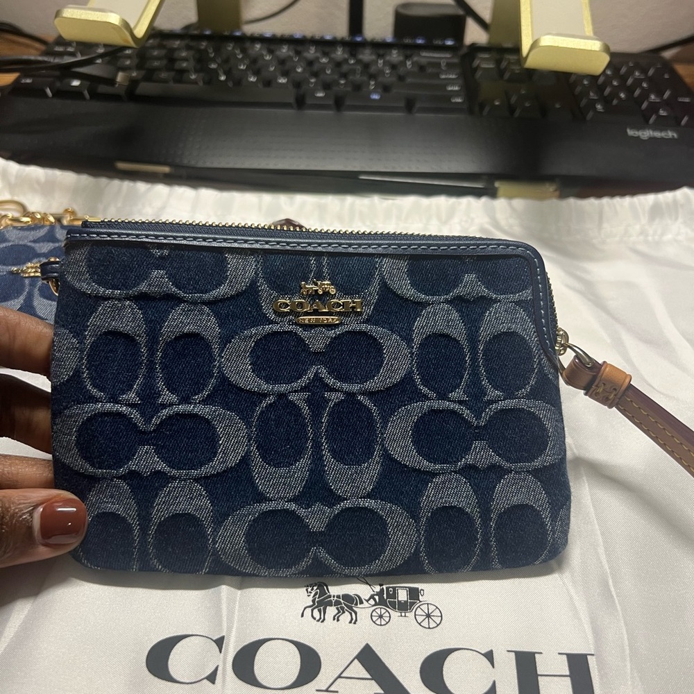 Coach Denim Signature Wristlet - Dark Blue